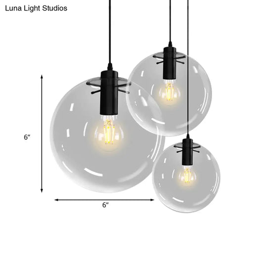 Contemporary 1-Light Black Orb Pendant: 6’/8’/12’ Wide Clear Glass Ideal For Living Room Ceiling