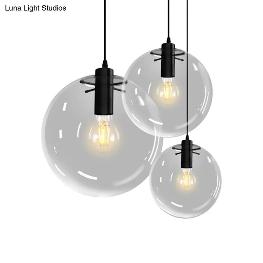 Contemporary 1-Light Black Orb Pendant: 6’/8’/12’ Wide Clear Glass Ideal For Living Room Ceiling