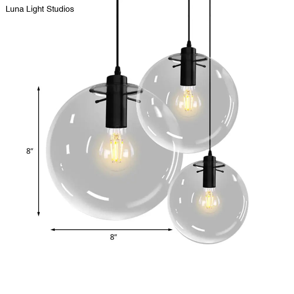 Contemporary 1-Light Black Orb Pendant: 6’/8’/12’ Wide Clear Glass Ideal For Living Room Ceiling