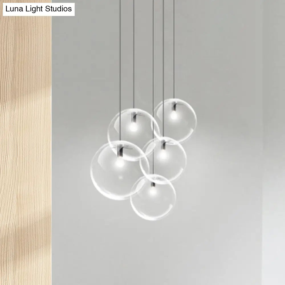 Contemporary 1-Light Black Orb Pendant: 6’/8’/12’ Wide Clear Glass Ideal For Living Room Ceiling