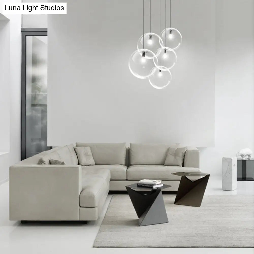 Contemporary 1-Light Black Orb Pendant: 6’/8’/12’ Wide Clear Glass Ideal For Living Room Ceiling