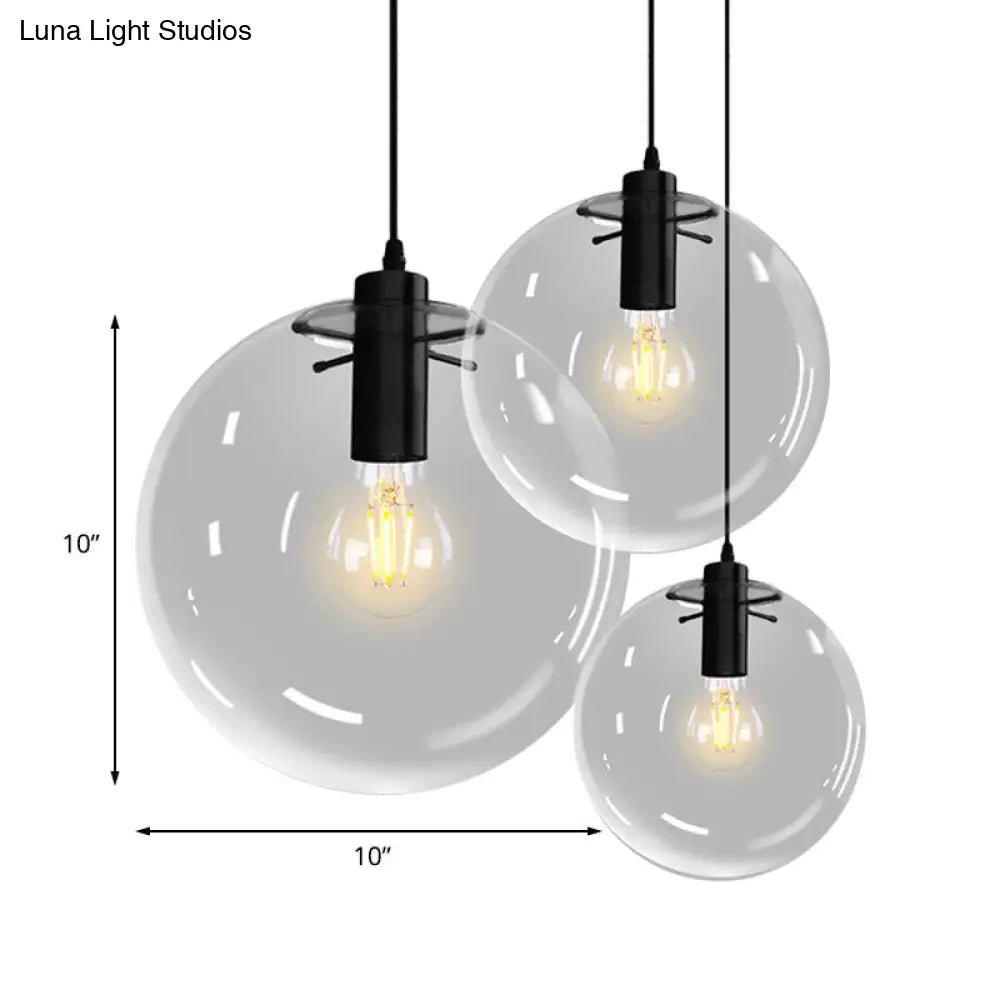 Contemporary Black Orb Pendant Lighting - 1 Light Clear Glass Hanging Ceiling For Living Room 6/8/12