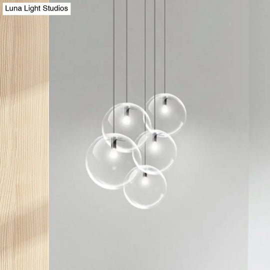 Contemporary Black Orb Pendant Lighting - 1 Light Clear Glass Hanging Ceiling For Living Room 6/8/12