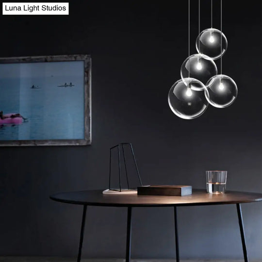 Contemporary Black Orb Pendant Lighting - 1 Light Clear Glass Hanging Ceiling For Living Room 6/8/12