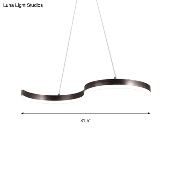 Contemporary 1-Light Chandelier - 25.5/31.5 Wide Brown S-Shaped Pendant With Acrylic Shade In