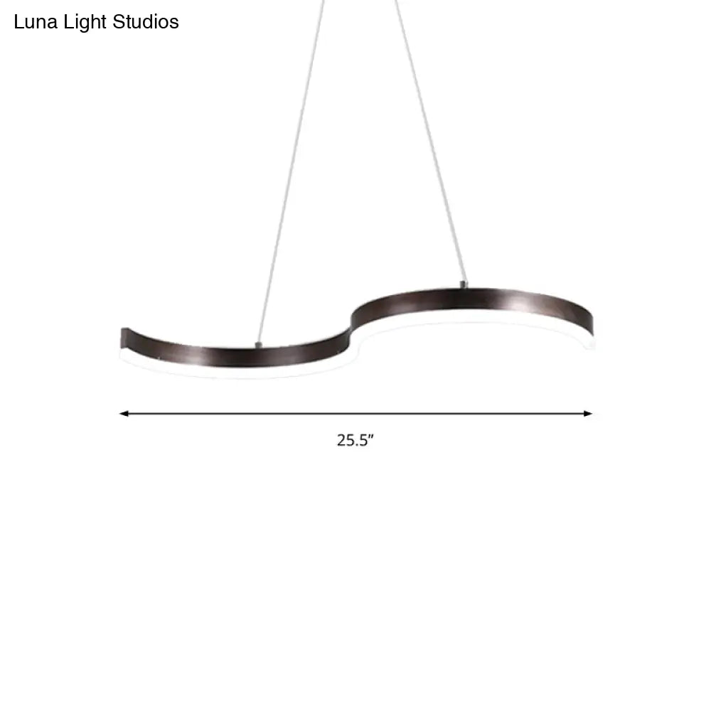 Contemporary 1-Light Chandelier - 25.5/31.5 Wide Brown S-Shaped Pendant With Acrylic Shade In