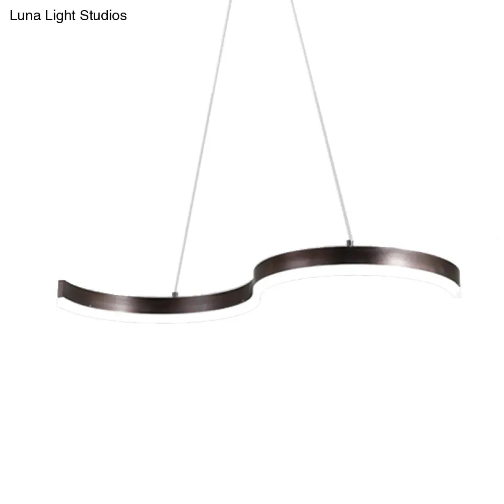 Contemporary 1-Light Chandelier - 25.5/31.5 Wide Brown S-Shaped Pendant With Acrylic Shade In