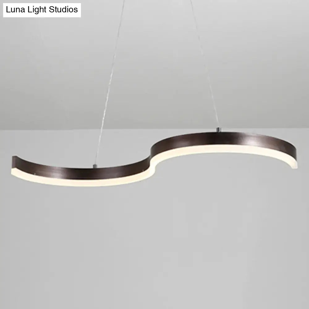 Contemporary 1-Light Chandelier - 25.5/31.5 Wide Brown S-Shaped Pendant With Acrylic Shade In