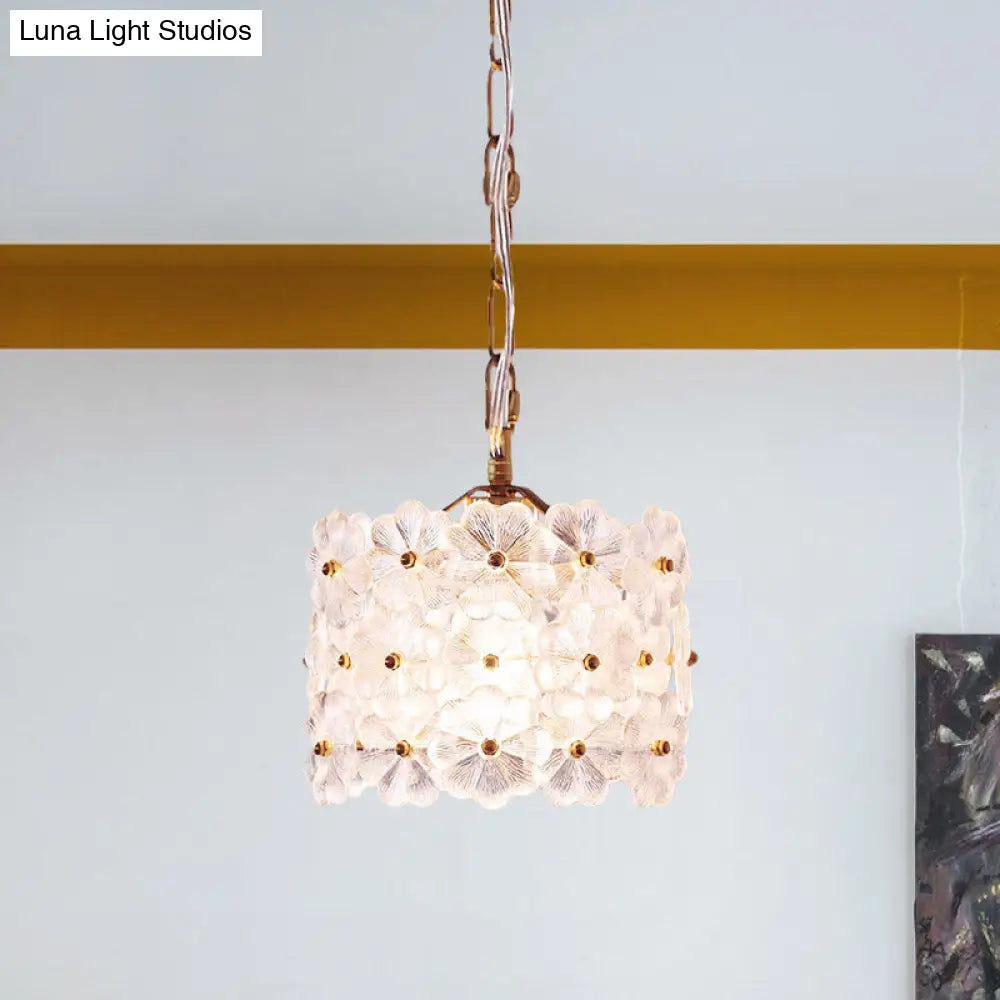 White Floral Glass Hanging Light Kit - Contemporary Brass Pendant Lamp