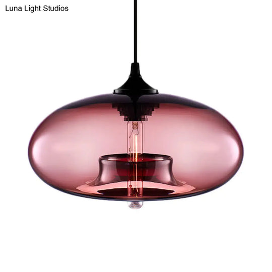 Contemporary 1-Light Oval Glass Hanging Lamp - Red/Brown/Blue Ceiling Light Rose Red