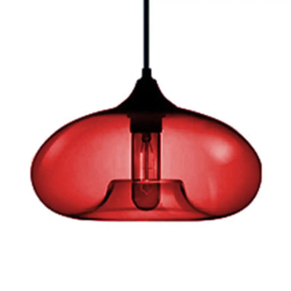 Contemporary 1-Light Hanging Ceiling Lamp With Oval Glass Shade In Red/Brown/Blue Red