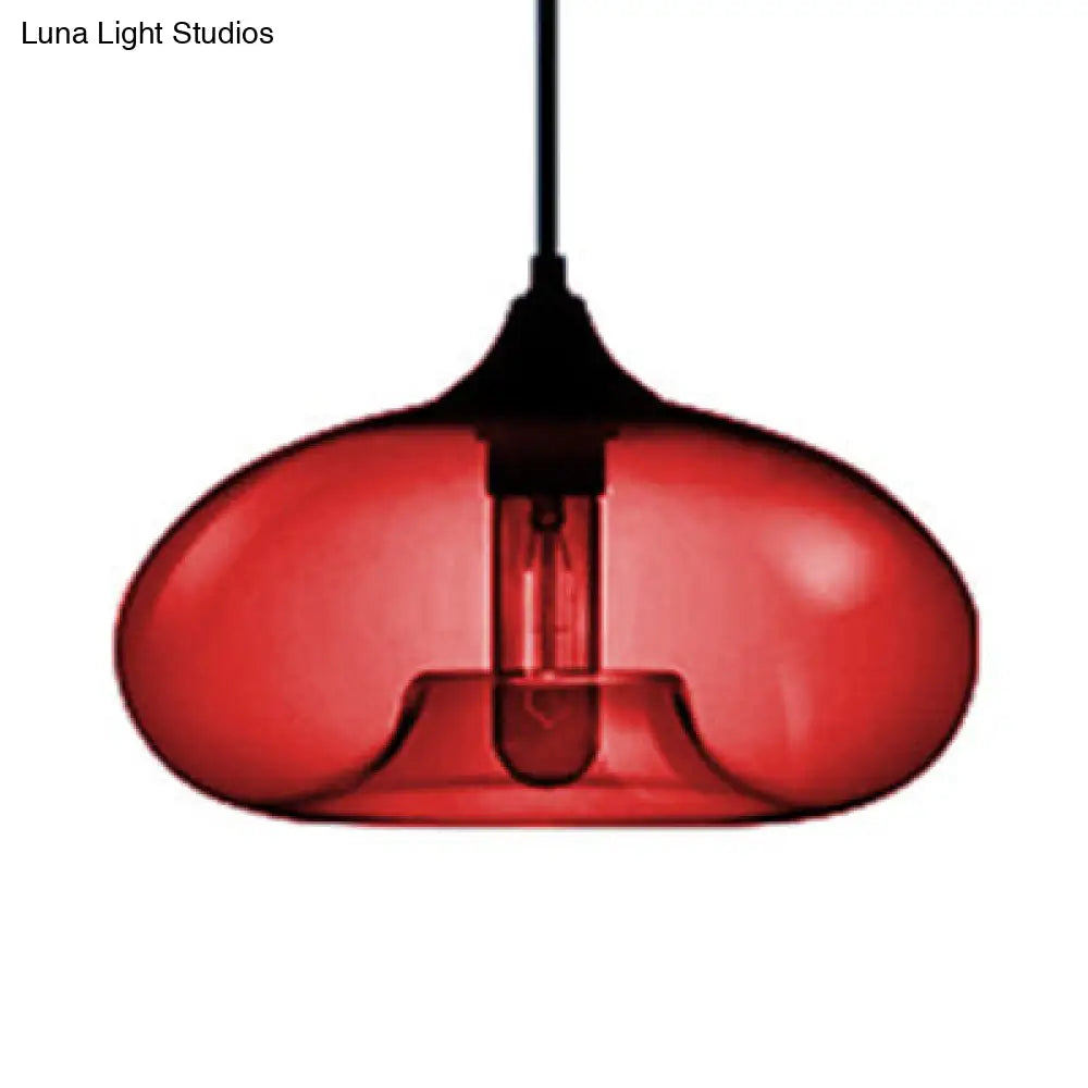 Contemporary 1-Light Oval Glass Hanging Lamp - Red/Brown/Blue Ceiling Light Red