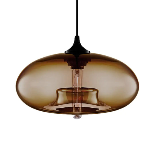 Contemporary 1-Light Hanging Ceiling Lamp With Oval Glass Shade In Red/Brown/Blue Brown