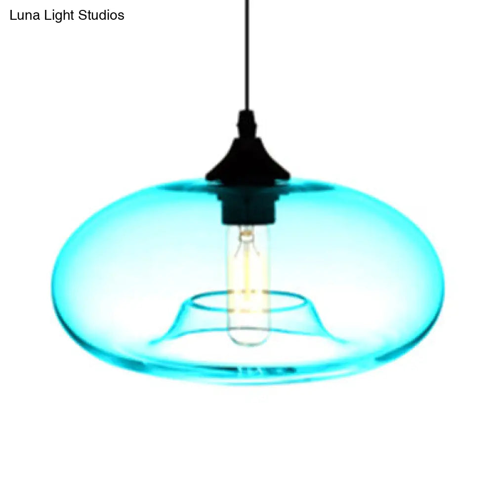 Contemporary 1-Light Oval Glass Hanging Lamp - Red/Brown/Blue Ceiling Light Sky Blue