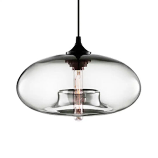 Contemporary 1-Light Hanging Ceiling Lamp With Oval Glass Shade In Red/Brown/Blue Clear