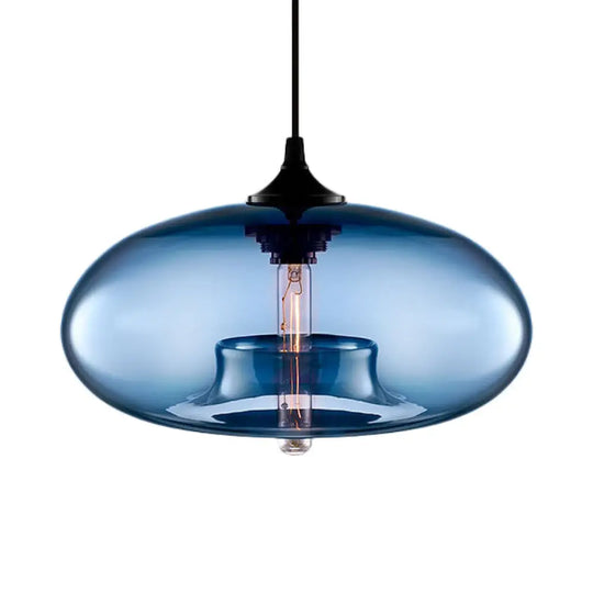 Contemporary 1-Light Hanging Ceiling Lamp With Oval Glass Shade In Red/Brown/Blue Dark Blue