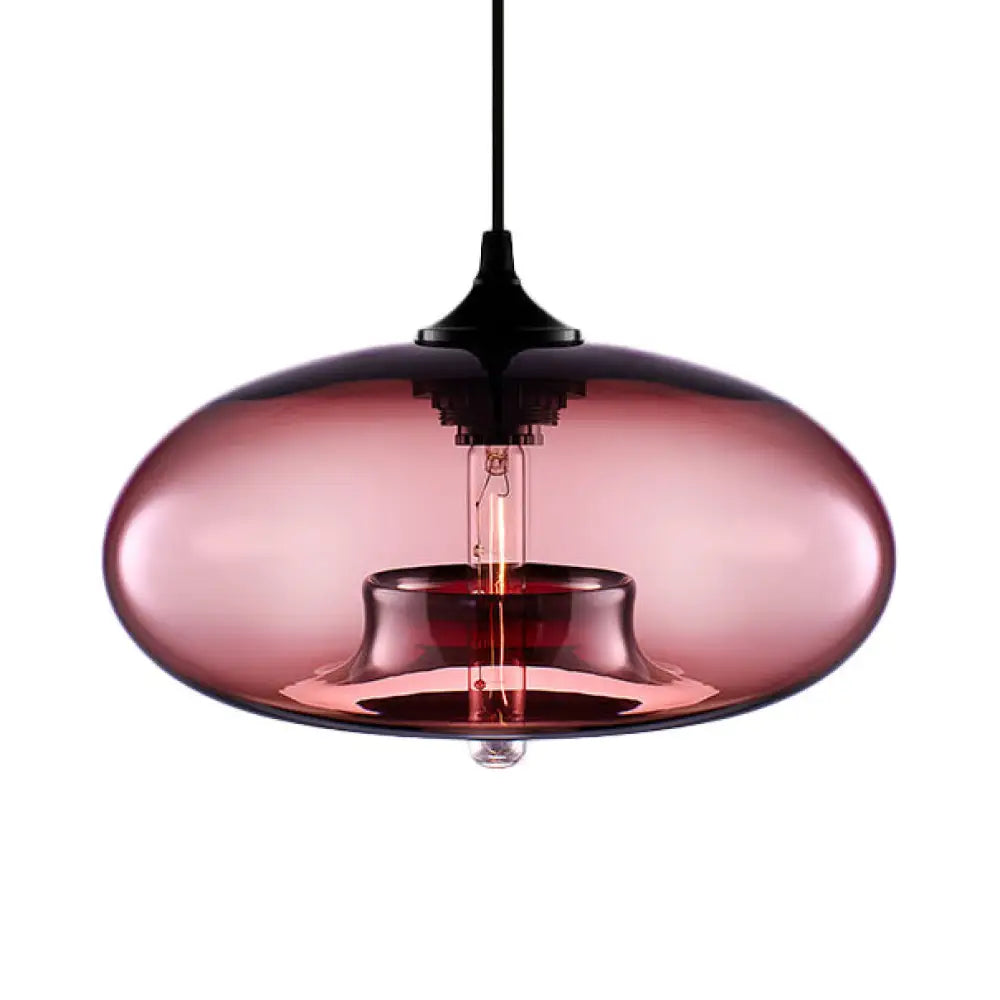 Contemporary 1-Light Hanging Ceiling Lamp With Oval Glass Shade In Red/Brown/Blue Rose Red