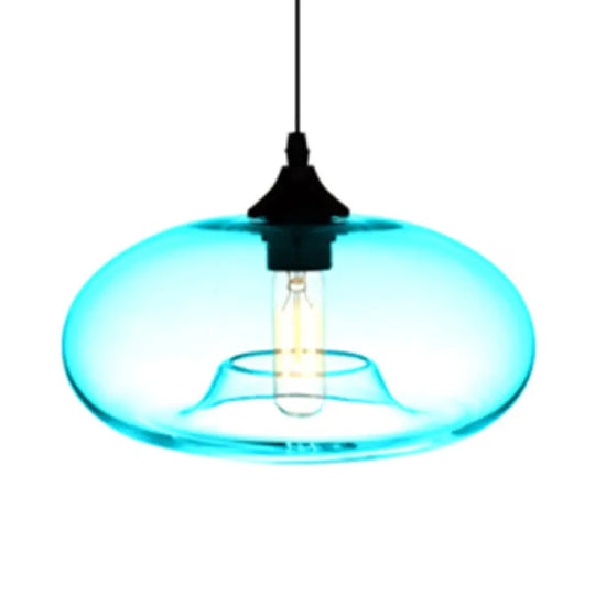 Contemporary 1-Light Hanging Ceiling Lamp With Oval Glass Shade In Red/Brown/Blue Sky Blue