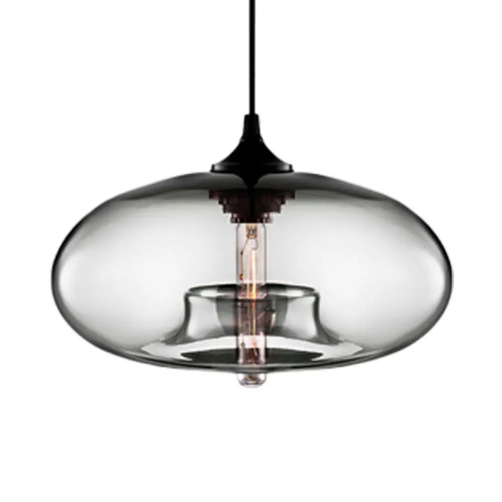 Contemporary 1-Light Hanging Ceiling Lamp With Oval Glass Shade In Red/Brown/Blue Smoke Gray