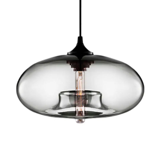 Contemporary 1-Light Hanging Ceiling Lamp With Oval Glass Shade In Red/Brown/Blue Smoke Gray