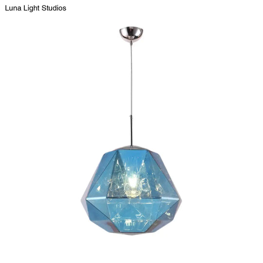 Contemporary 1-Light Pendant Lamp – Acrylic Shade In Black/Silver/Blue Diamond Ceiling Hanging Light