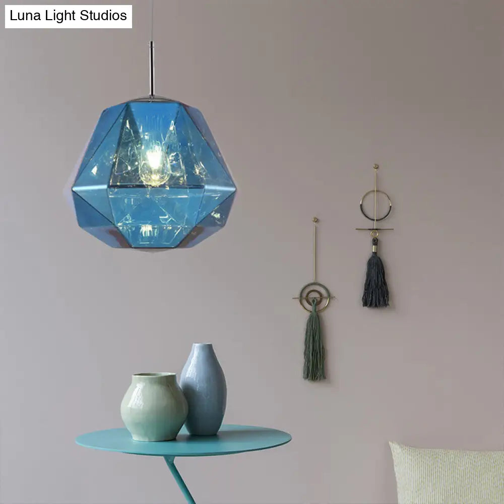 Modern Pendant Lamp With Acrylic Diamond Shade - Black/Silver/Blue