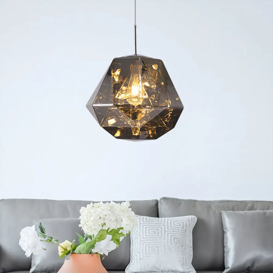 Contemporary 1-Light Pendant Lamp – Acrylic Shade In Black/Silver/Blue Diamond Ceiling Hanging