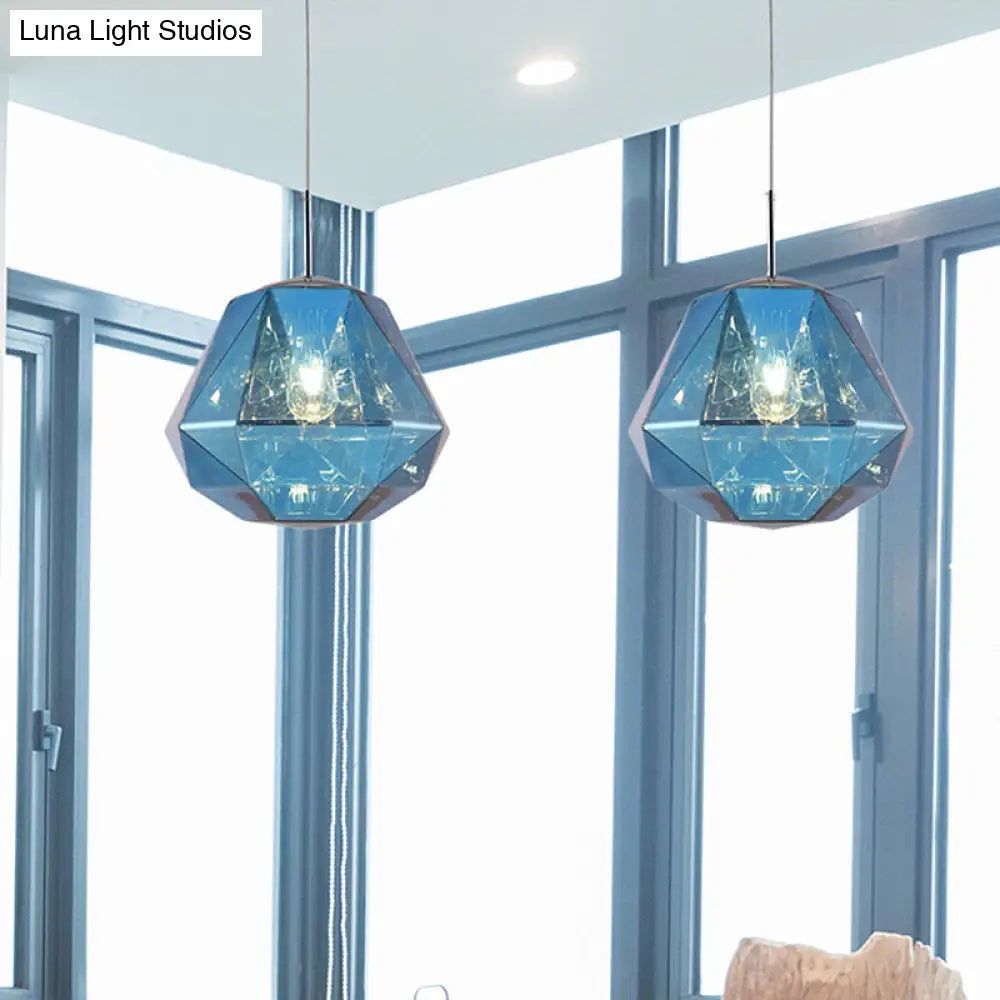 Modern Pendant Lamp With Acrylic Diamond Shade - Black/Silver/Blue Blue