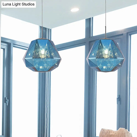 Modern Pendant Lamp With Acrylic Diamond Shade - Black/Silver/Blue Blue