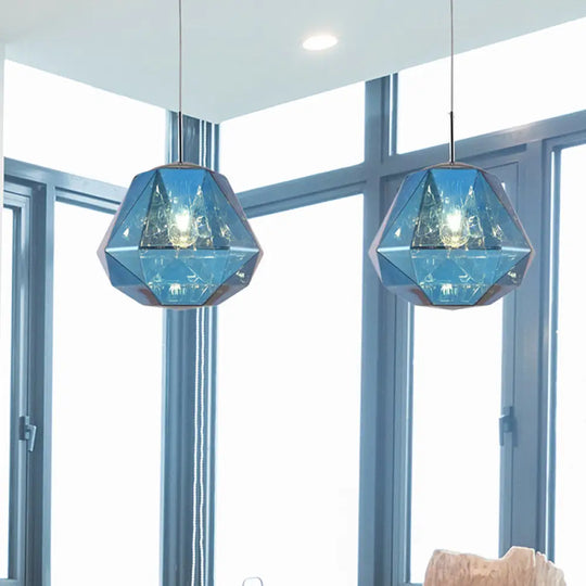 Contemporary 1-Light Pendant Lamp – Acrylic Shade In Black/Silver/Blue Diamond Ceiling Hanging