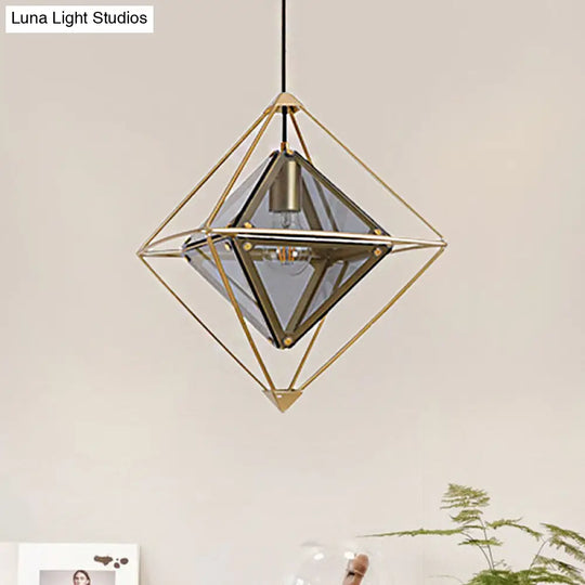 Polygon Ceiling Lamp With Amber/Smoke Glass Shade - Modern Pendant Light Black/Gold Frame Gold /