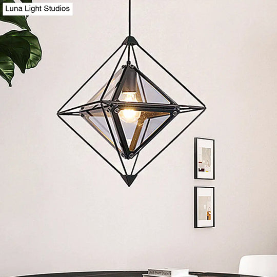 Polygon Ceiling Lamp With Amber/Smoke Glass Shade - Modern Pendant Light Black/Gold Frame Black /