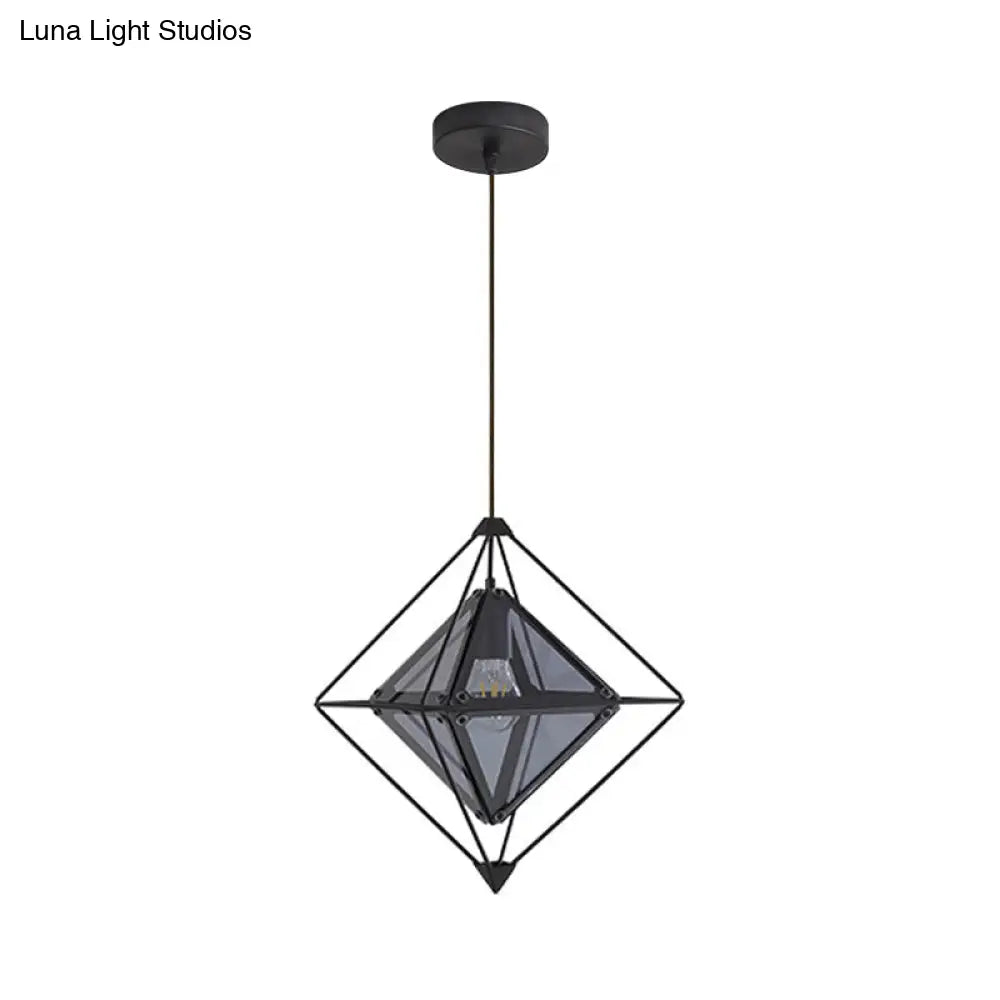 Polygon Ceiling Lamp With Amber/Smoke Glass Shade - Modern Pendant Light Black/Gold Frame