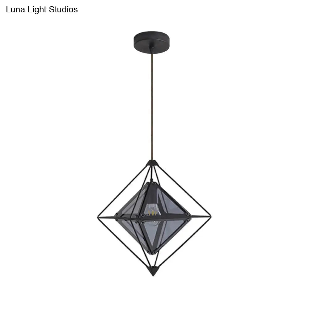 Contemporary 1-Light Pendant With Amber/Smoke Gray Glass Shade - Polygon Ceiling Lamp Black/Gold