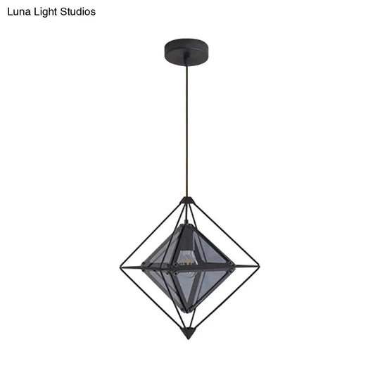 Contemporary 1-Light Pendant With Amber/Smoke Gray Glass Shade - Polygon Ceiling Lamp Black/Gold