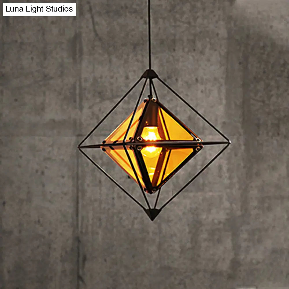 Polygon Ceiling Lamp With Amber/Smoke Glass Shade - Modern Pendant Light Black/Gold Frame Black /