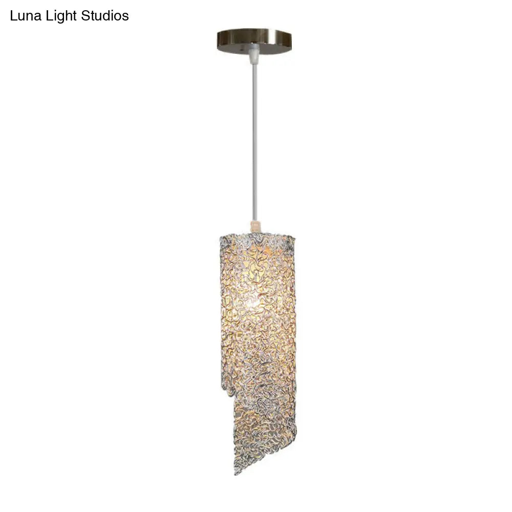 Cylinder Hanging Light With Silver Brown And Blue Finish - Contemporary Aluminum Wire Pendant