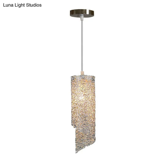 Cylinder Hanging Light With Silver Brown And Blue Finish - Contemporary Aluminum Wire Pendant