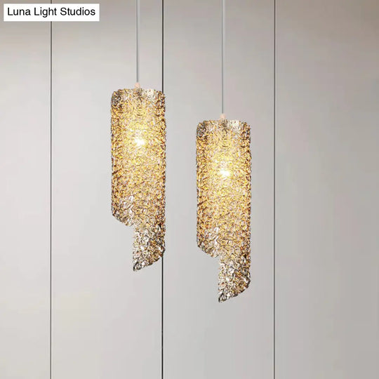 Contemporary 1-Light Silver/Brown/Blue Finish Cylinder Hanging Light: Aluminum Wire Pendant Ceiling