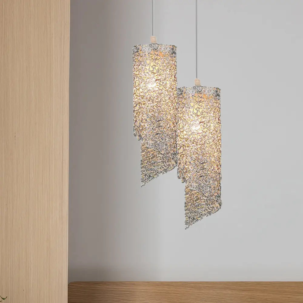 Contemporary 1-Light Silver/Brown/Blue Finish Cylinder Hanging Light: Aluminum Wire Pendant Ceiling