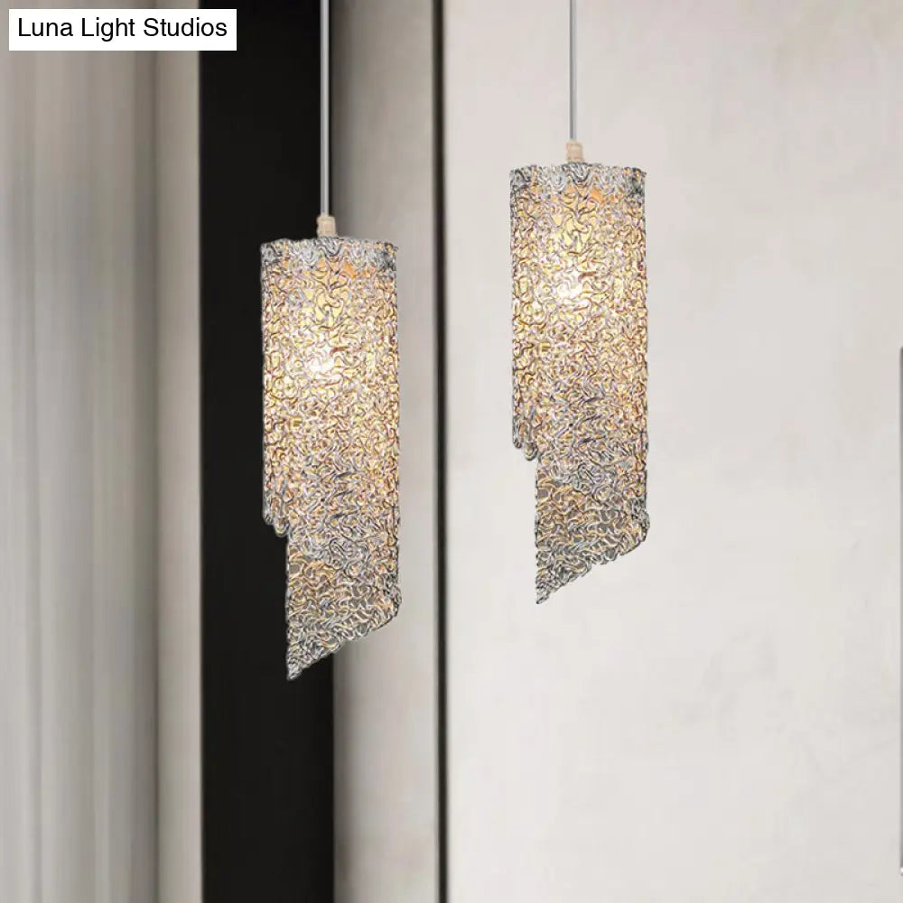 Contemporary 1-Light Silver/Brown/Blue Finish Cylinder Hanging Light: Aluminum Wire Pendant Ceiling