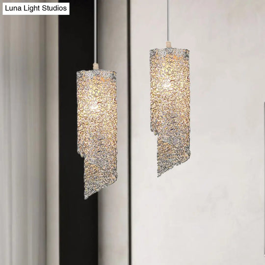 Contemporary 1-Light Silver/Brown/Blue Finish Cylinder Hanging Light: Aluminum Wire Pendant Ceiling