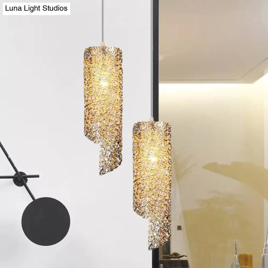 Contemporary 1-Light Silver/Brown/Blue Finish Cylinder Hanging Light: Aluminum Wire Pendant Ceiling