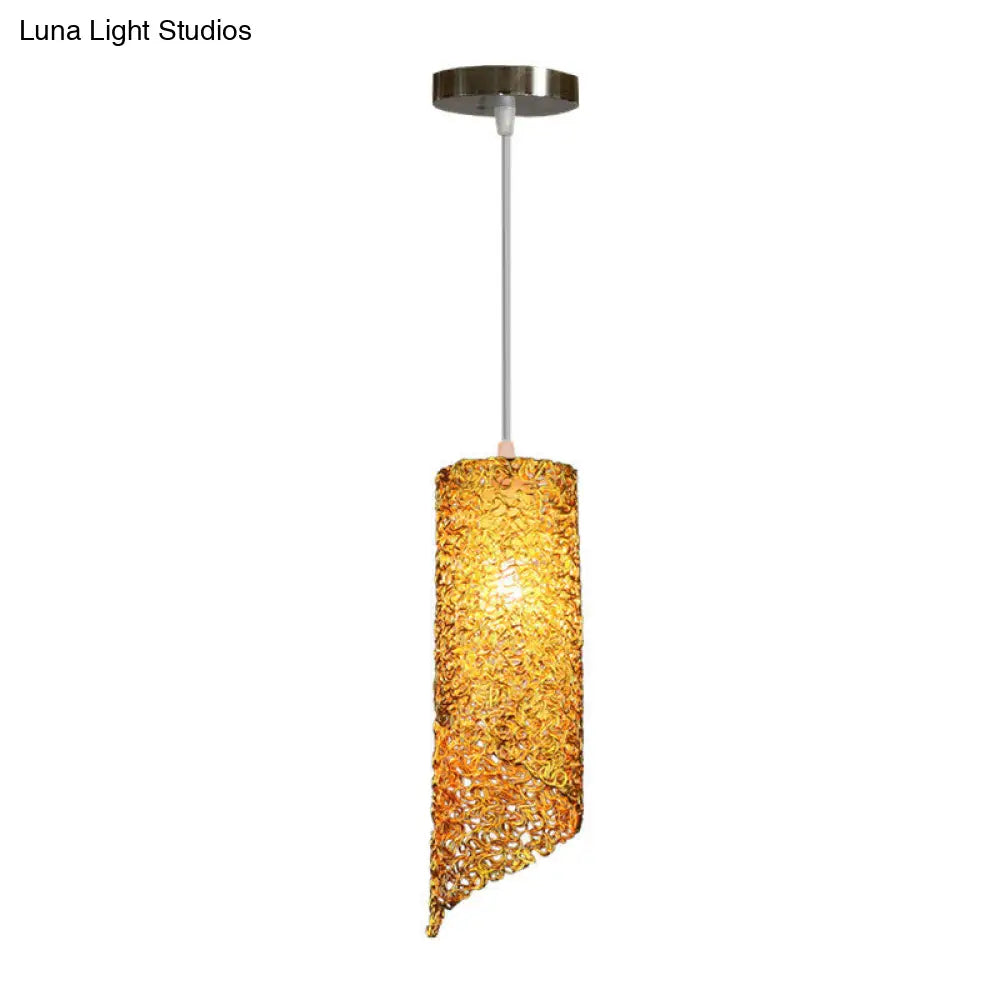 Cylinder Hanging Light With Silver Brown And Blue Finish - Contemporary Aluminum Wire Pendant