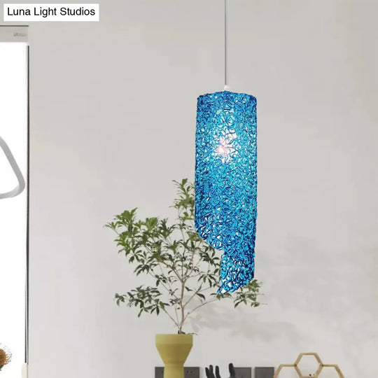 Cylinder Hanging Light With Silver Brown And Blue Finish - Contemporary Aluminum Wire Pendant