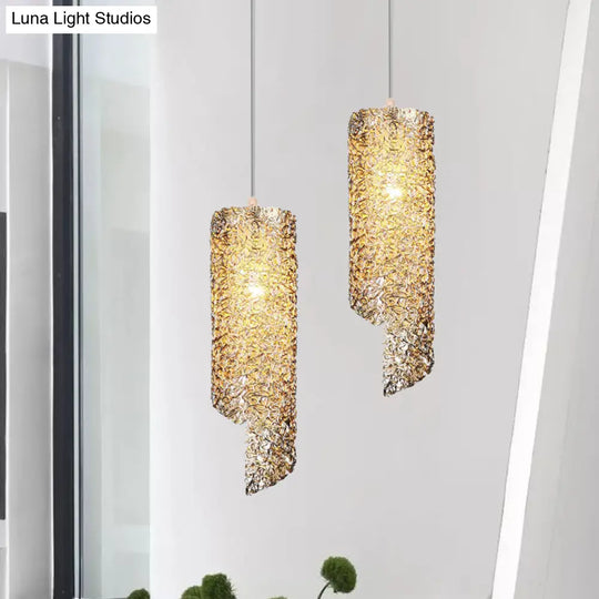 Contemporary 1-Light Silver/Brown/Blue Finish Cylinder Hanging Light: Aluminum Wire Pendant Ceiling