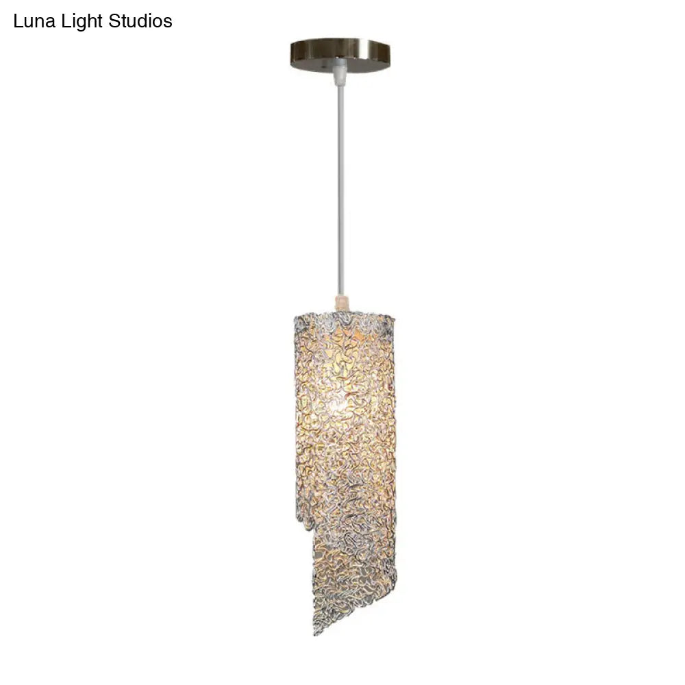 Contemporary 1-Light Silver/Brown/Blue Finish Cylinder Hanging Light: Aluminum Wire Pendant Ceiling