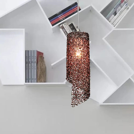 Contemporary 1-Light Silver/Brown/Blue Finish Cylinder Hanging Light: Aluminum Wire Pendant Ceiling