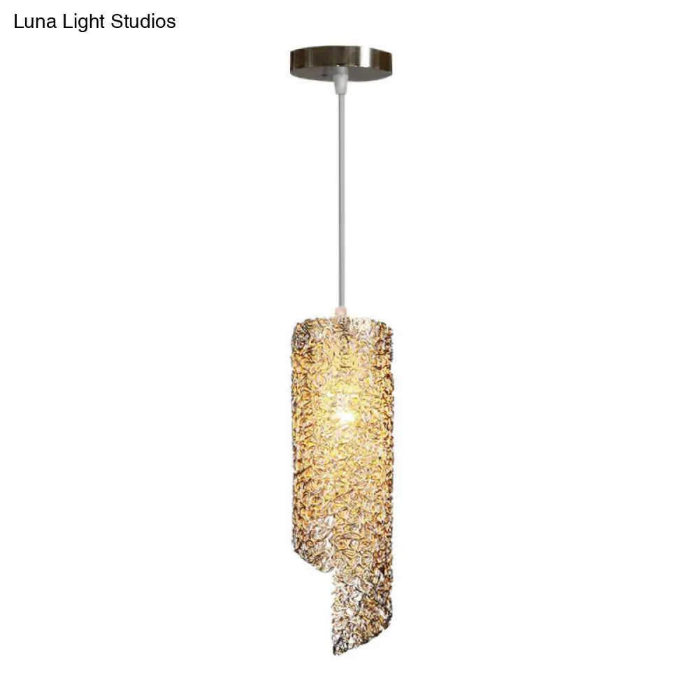 Cylinder Hanging Light With Silver Brown And Blue Finish - Contemporary Aluminum Wire Pendant