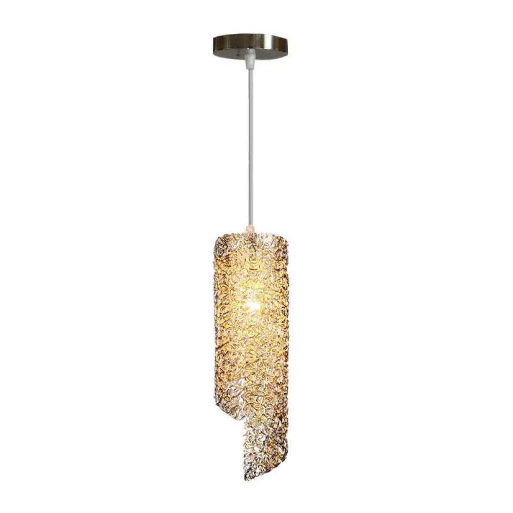 Contemporary 1-Light Silver/Brown/Blue Finish Cylinder Hanging Light: Aluminum Wire Pendant Ceiling